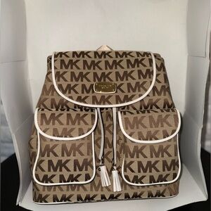 Michael Kors Tan and Cream MK Signature Backpack
